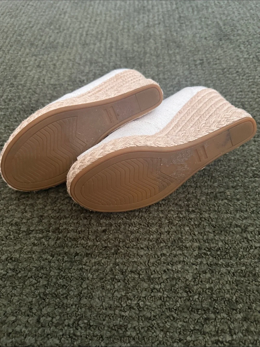 TOMS Cream Canvas Espadrille Wedge Peep-Toe